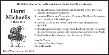 Traueranzeige von Horst Michaelis  von Magdeburger Volksstimme