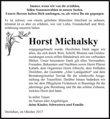 Traueranzeige von Horst Michalsky  von Magdeburger Volksstimme