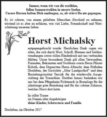 Traueranzeige von Horst Michalsky  von Magdeburger Volksstimme