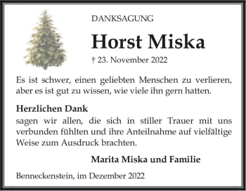 Traueranzeige von Horst Miska  von Magdeburger Volksstimme