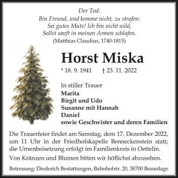 Traueranzeige von Horst Miska  von Magdeburger Volksstimme