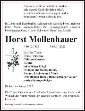 Traueranzeige von Horst Mollenhauer  von Magdeburger Volksstimme