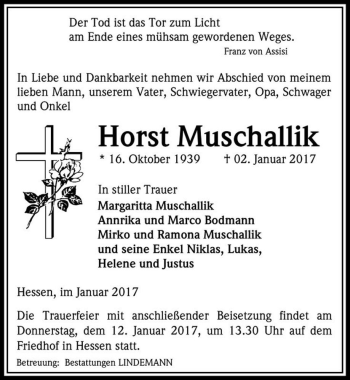 Traueranzeige von Horst Muschallik  von Magdeburger Volksstimme