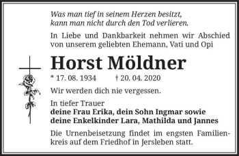 Traueranzeige von Horst Möldner  von Magdeburger Volksstimme