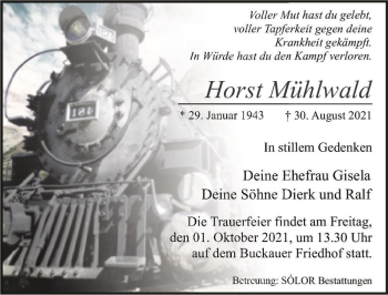 Traueranzeige von Horst Mühlwald  von Magdeburger Volksstimme