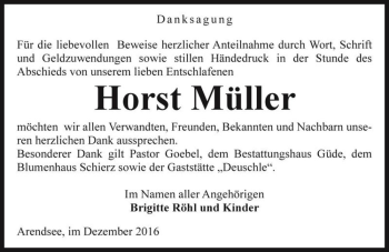 Traueranzeige von Horst Müller  von Magdeburger Volksstimme