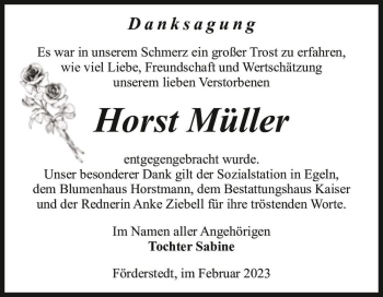 Traueranzeige von Horst Müller  von Magdeburger Volksstimme