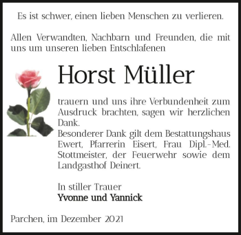 Traueranzeige von Horst Müller  von Magdeburger Volksstimme