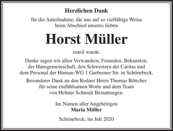 Traueranzeige von Horst Müller  von Magdeburger Volksstimme