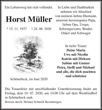 Traueranzeige von Horst Müller  von Magdeburger Volksstimme