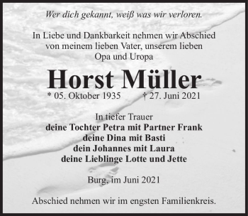 Traueranzeige von Horst Müller  von Magdeburger Volksstimme