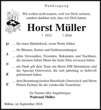 Traueranzeige von Horst Müller  von Magdeburger Volksstimme