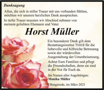 Traueranzeige von Horst Müller  von Magdeburger Volksstimme