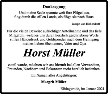 Traueranzeige von Horst Müller  von Magdeburger Volksstimme