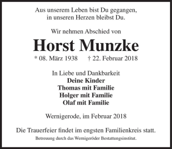 Traueranzeige von Horst Münzke  von Magdeburger Volksstimme