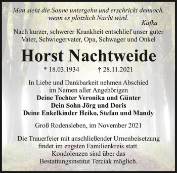 Traueranzeige von Horst Nachtweide  von Magdeburger Volksstimme