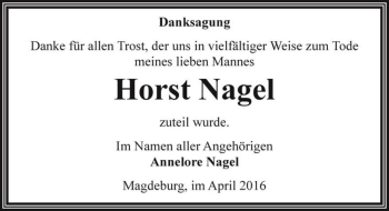 Traueranzeige von Horst Nagel  von Magdeburger Volksstimme