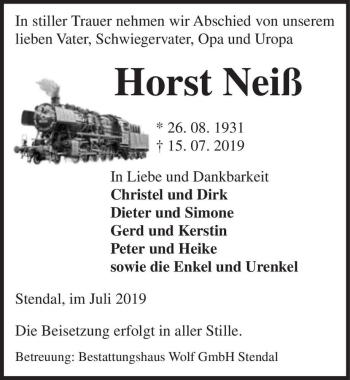 Traueranzeige von Horst Neiß  von Magdeburger Volksstimme