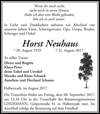 Traueranzeige von Horst Neuhaus  von Magdeburger Volksstimme