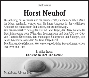 Traueranzeige von Horst Neuhof  von Magdeburger Volksstimme