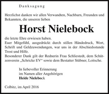 Traueranzeige von Horst Nielebock  von Magdeburger Volksstimme