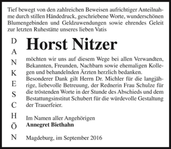 Traueranzeige von Horst Nitzer  von Magdeburger Volksstimme