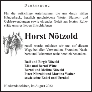 Traueranzeige von Horst Nötzold  von Magdeburger Volksstimme