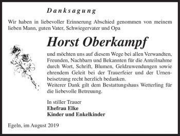Traueranzeige von Horst Oberkampf  von Magdeburger Volksstimme