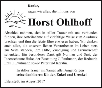 Traueranzeige von Horst Ohlhoff  von Magdeburger Volksstimme