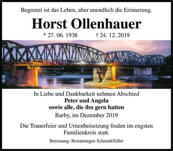 Traueranzeige von Horst Ollenhauer  von Magdeburger Volksstimme