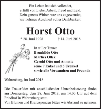 Traueranzeige von Horst Otto  von Magdeburger Volksstimme