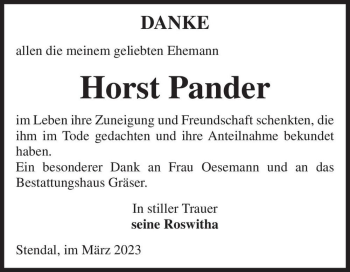 Traueranzeige von Horst Pander  von Magdeburger Volksstimme