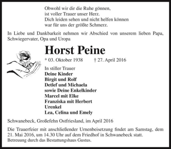 Traueranzeige von Horst Peine  von Magdeburger Volksstimme