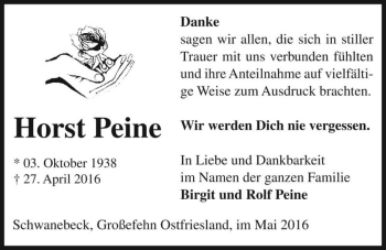 Traueranzeige von Horst Peine  von Magdeburger Volksstimme