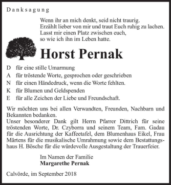 Traueranzeige von Horst Pernak  von Magdeburger Volksstimme