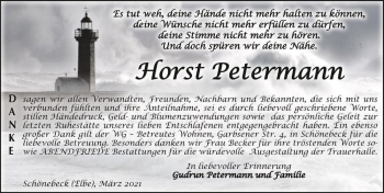 Traueranzeige von Horst Petermann  von Magdeburger Volksstimme