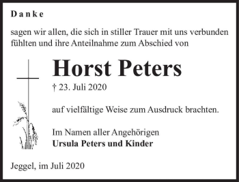 Traueranzeige von Horst Peters  von Magdeburger Volksstimme