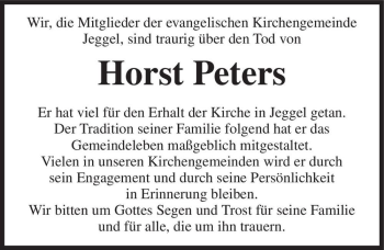 Traueranzeige von Horst Peters  von Magdeburger Volksstimme