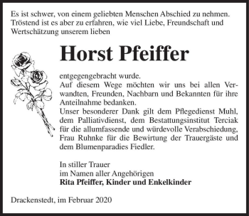 Traueranzeige von Horst Pfeiffer  von Magdeburger Volksstimme