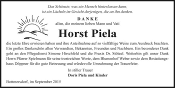 Traueranzeige von Horst Piela  von Magdeburger Volksstimme