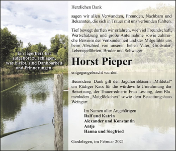 Traueranzeige von Horst Pieper  von Magdeburger Volksstimme