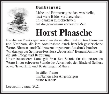 Traueranzeige von Horst Plaasche  von Magdeburger Volksstimme