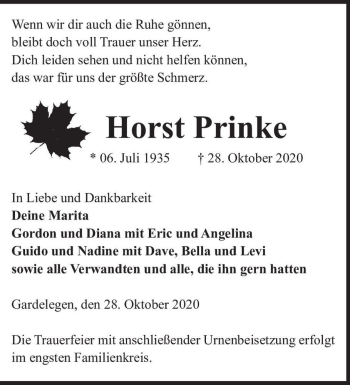 Traueranzeige von Horst Prinke  von Magdeburger Volksstimme