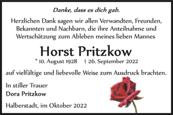 Traueranzeige von Horst Pritzkow  von Magdeburger Volksstimme