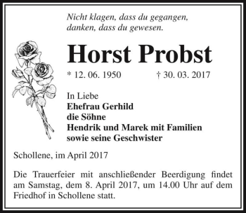 Traueranzeige von Horst Probst  von Magdeburger Volksstimme