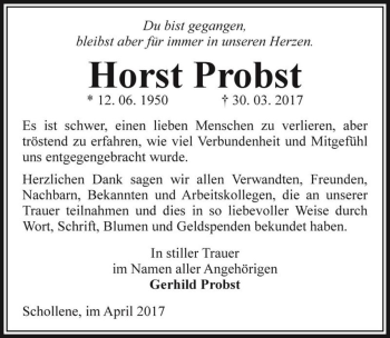 Traueranzeige von Horst Probst  von Magdeburger Volksstimme