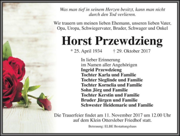 Traueranzeige von Horst Przewdzieng  von Magdeburger Volksstimme