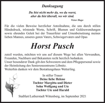 Traueranzeige von Horst Pusch  von Magdeburger Volksstimme