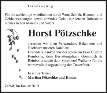 Traueranzeige von Horst Pötzschke  von Magdeburger Volksstimme