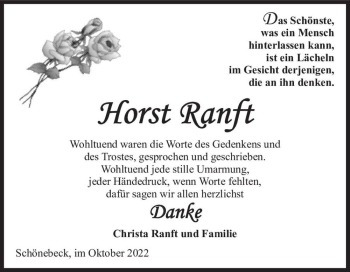 Traueranzeige von Horst Ranft  von Magdeburger Volksstimme